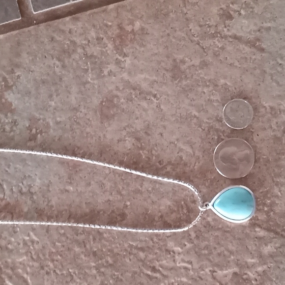 Sterling Silver 21" Chain & Turquoise Pendant Necklace - Picture 7 of 7